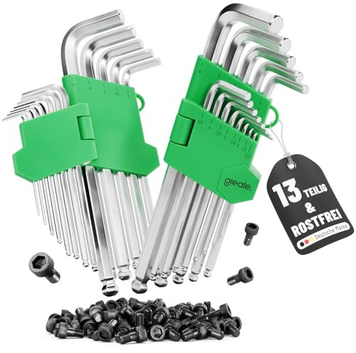 greate 2x Sechskantschlüssel Set mit Kugelkopf 13 teilig - 1,27 bis 10 mm Innensechskantschlüssel aus CRV Stahl mit stabilem Klapphalter - Innensechskant Satz, Hex Key Set, Sechskant Schlüssel