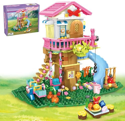Tree House Friends Building Toys for 6 7 8 9 10 12+ Year Old Girls Boys, Light-up Forest Friendship Animals Flowers Treehouse STEM Construction Craft Kit, Birthday Christmas Toy Gifts for Kids, 660Pcs