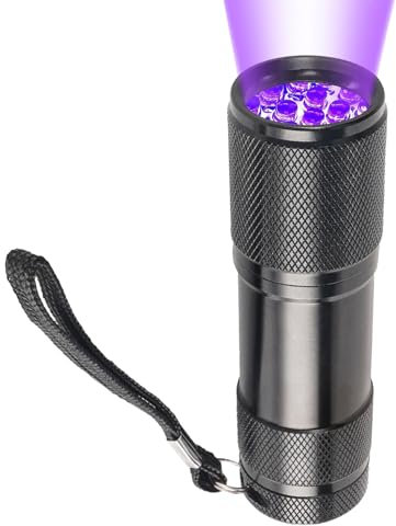 Verazquy UV Torch, 9 LED Small Ultraviolet Flashlight Powerful Blacklight UV Lamp Light Pets Urine Counterfeit Money Find Dry Stains On Carpets Detector, 3AAA Batteries (Not Included)