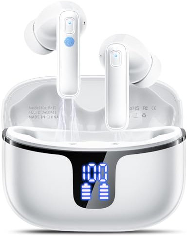 Bluetooth Kopfhörer, Kopfhörer Kabellos Bluetooth 5.3Tiefer Bass, In Ear Kopfhörer mit 4 ENC Mic, 2025 Kabellose Kopfhörer 40Std Noise Cancelling Earbuds IP7 Wasserdicht Ohrhörer USB-C LED Anzeige