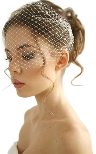 Braut Vogelkäfig Gesicht Schleier for Frauen Hochzeit Party Hüte und Fascinator Haar Zubehör(Ivory)
