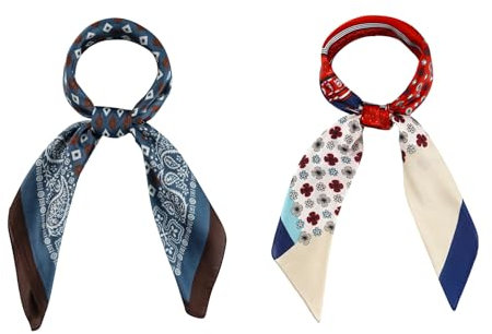 DAMILY 2 Stück Bandana Herren Kopftuch, Seidig Vintage Bandana Damen und Herren Set, Farbig Kopf Square Schal Satin Kopftuch 70 x 70cm (Blue)