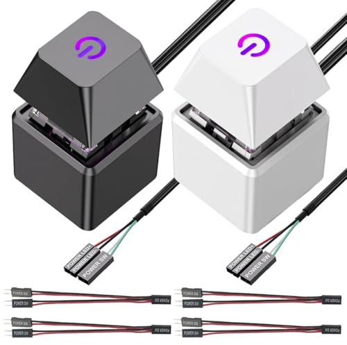GATSUZG 2 Pack External PC Power Switch with RGB Light, Desktop Computer Power Button Extension Cord 2m/6.6ft, Mechanical Keys Remote Start Switch for Motherboard (Black/White) with Motherboard Cable