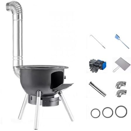 Holzofen, Multifunktions Zeltofen mit Grillrost, GroßEr Tragbarer, Abnehmbarer Brennholz-Kochherd aus Eisen, Mobiler Campingkocher for das Kochen Im Freien/Hinterhof(35 cm/14 in)