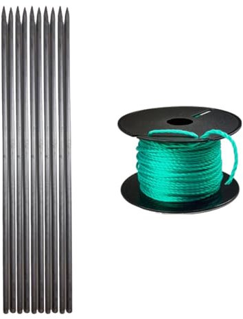 Ferropro 10 Stück Schnureisen inkl 40m Maurerschnur - Ø 16mm - Länge 80cm - Schnurnagel Richtschnur Baustellenqualität - Schnurpfahl schnurstange