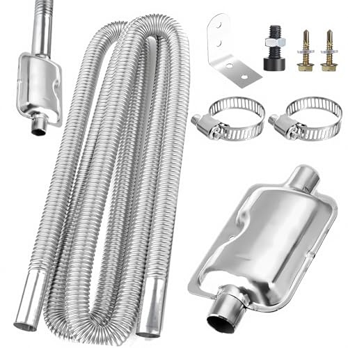 Diesel Heater Exhaust Pipe, 300cm Stainless Steel Car Exhaust Pipes with Muffler and Hose Clips Flexible Car Exhaust Tubing Noise Reduction for Diesel Gas Vent Hose Heating