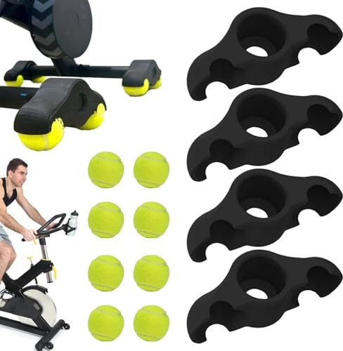 Generisch 4 Stück Indoor Cycling Snap Rocker Feet Adapter mit 8 Tennisbällen, tragbares Rocker Plate Bike Trainer Stabilitätszubehör für Smart Bike Resistances Trainer