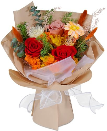 Lovionus89 Rosen-Konservierter Blumenstrauß, Handgefertigte Langlebige Blumenarrangements, Premium Blumenlieferung für Valentinstag, Hochzeiten, Geburtstage, Jubiläen & Muttertag, Rot