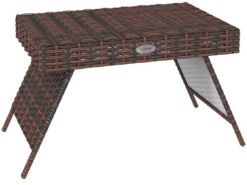 Outsunny Table basse pliable d'extérieur avec cadre en acier, table d'appoint en rotin, table basse pour jardin, marron