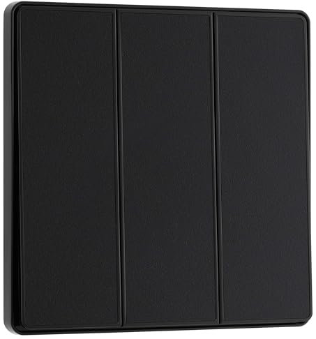 BG Electrical Triple Wall Light Switch, 2-Way, Edge-to-Edge Rockers, Screwless Appearance, Round Edges, Evolve, Matt Black, 20A, 16AX, PCDMB43EB