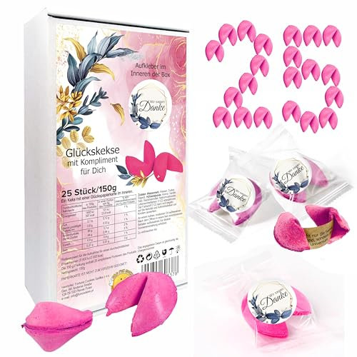 D&D Fun Cookies Bunte Glückskekse für jeden Anlass | Kleine Geschenke für Gäste | Gastgeschenke Hochzeit mit Aufkleber, Valentinstag, Halloween, Ostern (Sticker Rosa)