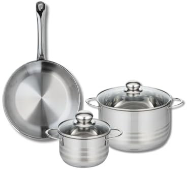 ELO 9870350 Batterie de cuisine 3 pièces, Ensemble de 1 Poêle de cuisson 28 cm et 2 faitouts 16 et 24 cm Elo Profi Brillant, inox, induction