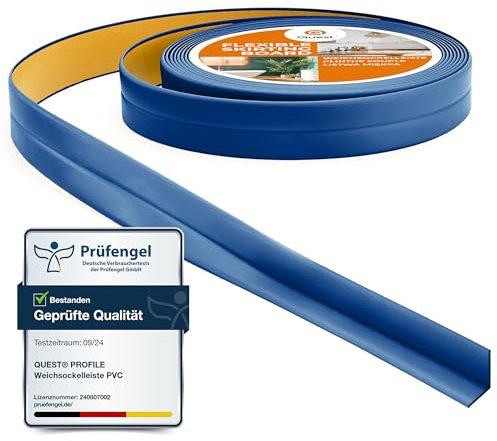 Quest Weichsockelleiste Selbstklebend - 10 mm x 10 mm - Knickleiste Abschlussleiste für Küche Badezimmer Dichtungsband PVC Flexibel Wasserdicht Dekorativ - Blau, 5 Meter