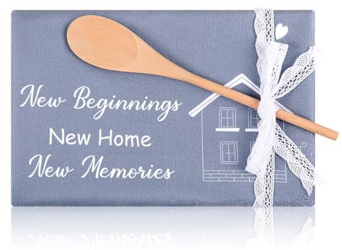 Xuniea Idea de Regalo para Mudanza Paño de Cocina con Frase Paño de Cocina para Mudanza Cuchara de Madera Regalos para Mudanza Nuevo Hogar Apartamento(New Beginnings)