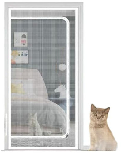 Puerta mosquitera con cremallera, puerta mosquitera reforzada para gatos que se adapta a puertas de tamaño de puerta, resistente a prueba de mascotas, puerta mosquitera con cremallera para evitar que