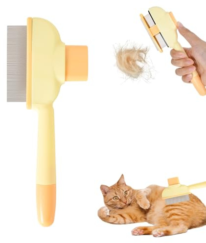 Selbstreinigender Flohkamm, 8,2x20CM Fellblitz Bürste Katze, Selbstreinigende ABS Fellpflegebürste für Haustiere, Flohkamm fürHunde und Katzen (Gelb)