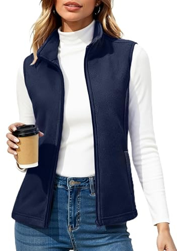 TACVASEN Gilet in Pile da Donna Giacca senza Maniche da Esterno Collo Alto Gilet in Pile Caldo con Tasche con Cerniera Bodywarmer Sportivo da Donna