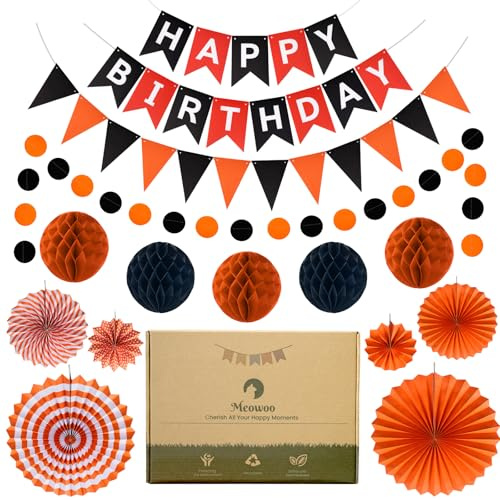 Meowoo Geburtstagsdeko, Halloween Geburtstag Party Deko - Happy Birthday Girlande, Wimpelkette, Wabenblumen, Papierfächer - Wiederverwendbare Deko Geburtstag für alle Menschen