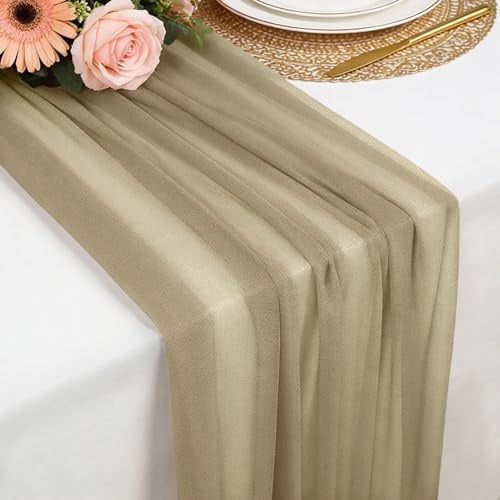 Runner de Tavolo Champagne in Chiffon, 77 X 300 CM Morbido e Confortevole Runner de Tavolo Moderno Tulle per Matrimoni, Battesimi, Baby Shower, Addio Al Nubilato, Decorazione da Tavolo in Cucina