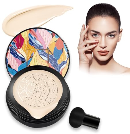 Pilzkopf Luftkissen CC Creme, 2025 Neuestes Mushroom Head CC Cream, Moisturising BB Creme Foundation Brightening Pigment, Cushion Foundation Concealer Make Up für Gesicht und Hals (Elfenbeinweiß)