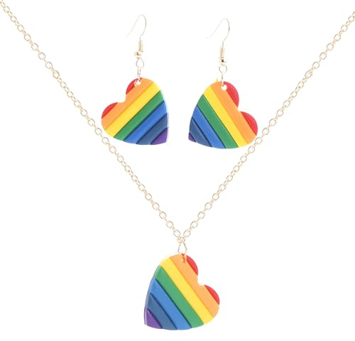 YOKJGHDO Regenbogen Ohrringe & regenbogen kostüm damen – Handgefertigte Herz-Regenbogen Accessoires für LGBTQ Gay Pride, Fasching, Party & Sommer Buntes Herz Kostüm Regenbogen Schmuck