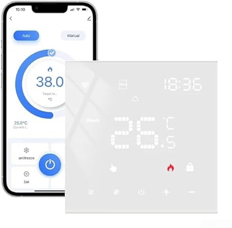 Thermostat WiFi intelligent, contrôleur de température programmable pour chauffage au sol, chaudières à gaz, chauffage électrique, contrôle par application avec écran LCD (blanc)