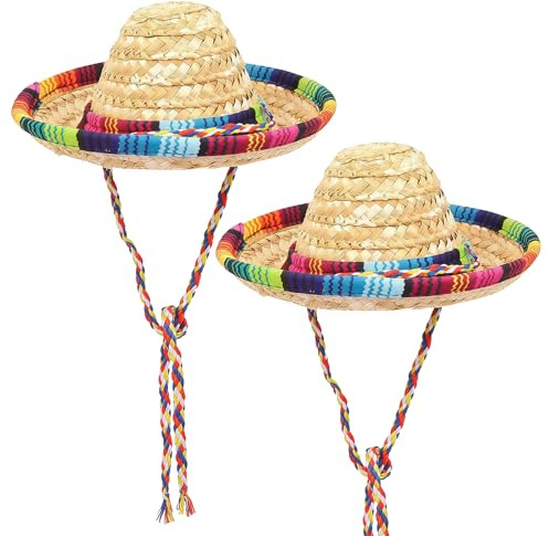 DVOFU 2Pieces Mini Mexican Sombrero Hats Cinco De Mayo Fiesta Straw Hats Fiesta Straw Sombrero Headband Photo Prop for Mexican Theme Party Favors