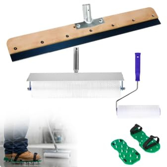 wowspeed Spike Roller for Self Leveling Cement, 2 Heavy-Duty Defoaming Roller(22.5cm&47cm), Wood Steel Scraper, Spiked Shoes, Complete Concrete Tool Kit for Epoxy Flooring & Cement Leveling