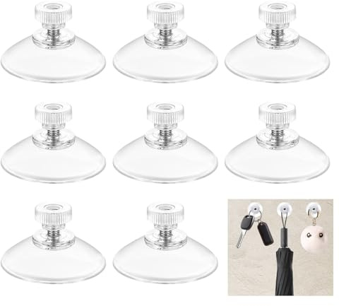 8 Piezas Ventosas de Plástico Transparente, Ø 40mm Ventosas con Tuerca y rosca, PVC Soporte para Entosas Extrafuertes, Para Coche, Ventana, Baño, Decoración, Colgar