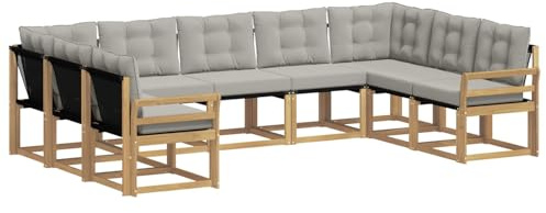 vidaXL Outdoor-Sofagarnitur mit Kissen 9 pcs Weiß und Hellgrau, Garten, modernes Outdoor-Sofa-Set, wetterfestes Ensemble, Bequeme Terrassenlounge, vielseitige Sitzgruppe