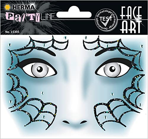 HERMA 15305 Face Art Sticker Spinnennetz, dermatologisch getestet, ablösbare Glitzer Gesicht Aufkleber, temporäre Tattoos für Karneval Fasching Halloween Festival Kinder Geburtstag, blau
