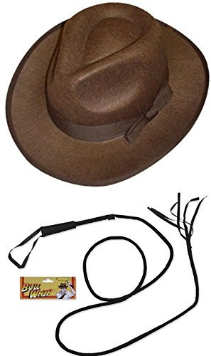 Explorer Hat Whip Fancy Dress Indiana Jones (Hat & Whip Set)