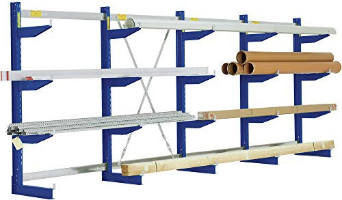 BITO 20-17890 Typ L Kragarmregale, Einseitige Nutzung, 4 Arme, 1980 mm x 4295 mm x 700 mm, 3500 kg Tragkraft Gesamt, 600 mm Nutztiefe, Enzianblau