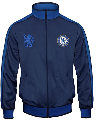 Chelsea FC Herren Retro-Trainingsjacke mit Reißverschluss - Geschenk - 100% Polyester - Dunkelblau