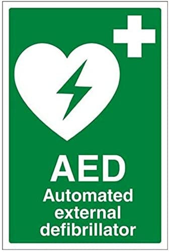 vsafety 31033 au-s AED Automatiesierter Externer Defibrillator Erste Hilfe Allgemeine Zeichen, selbstklebend, Portrait, 200 mm x 300 mm, grün