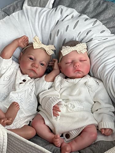 Pinky Reborn Lifelike and Handmade 19inch 48cm Soft Silicone Babies Reborn Twin Baby Dolls Realistic Vinyl Newborn Doll Sleeping Girl Twins Xmas Gift