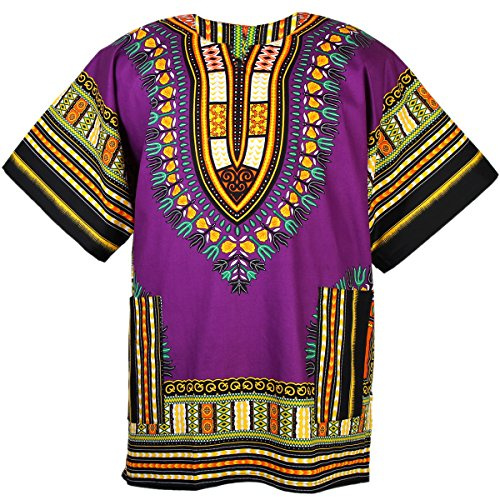 CHAINUPON African Dashiki Camicia in cotone Unisex Tribal Festival Boho Hippie Caftano, Lilla, L