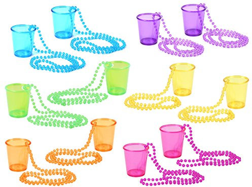 Alsino Schnapsglas Shotglas an Perlenkette - Länge der Kette: 36 cm, Pinnchen Höhe: 5 cm - perfekt für deinen JGA (Bunt 12er Set)
