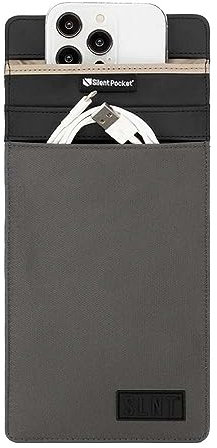 Silent Pocket SLNT Faraday Bag Smartphone Sleeve w Leather or Waterproof Nylon, Signal Blocking Device Shielding for iPhone, Samsung Galaxy, Most Phones, Privacy & Anti-Hacking (Medium, Grey)