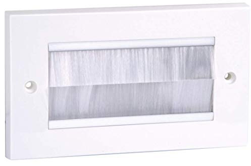 K M Electronics® Double Width Cable Tidy Entry Exit Faceplate Wall Plate with White Brushes
