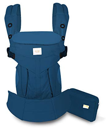 SONARIN Premium Babytrage mit Aufbewahrungstasche,Ergonomisch,Sonnenschutz haube,für Neugeborene& Kleinkinder (0-48 Monate),Maximale Belastung 20kg,Baby Tragetasche und Kindertrage(Blau)