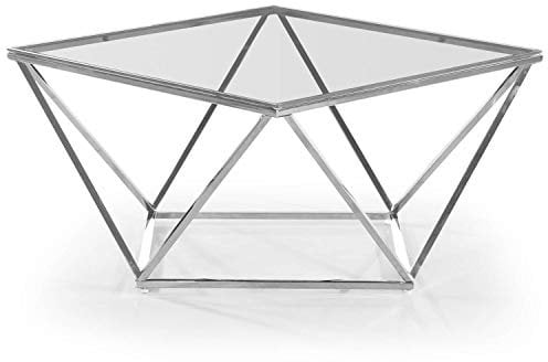 Menzzo Louane Mesa de café, Acero Inoxidable, Cristal, Plata, Talla única