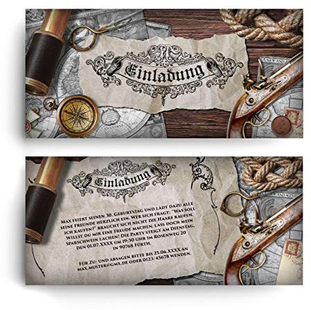 (10 x) Einladungskarten Geburtstag Abenteuer Vintage Retro Einladungen Karten