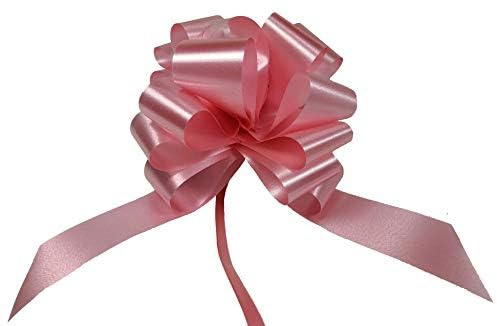 50 coccarde autotiranti granfiocco nastro 3cm l.130 cm diam.12cm rosa antico nascita