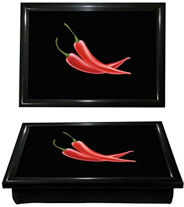 Flaming Twin Chilli Lap Tray with Bean Bag Cushion Padded Design Dinner Serving Laptop Holder Breakfast in Bed Serving Laptray Dinner Lunch Caravan Camping Camping Camper Van Motivational Learning