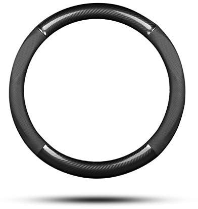 Ergocar Auto Lenkradbezug Rutschfester Auto Sport Lenkradschutz Kohlefaser & PU Leder für Durchmesser 38cm (15 ) (Schwarz)