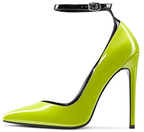 Castamere Scarpe col Tacco Donna Moda Cinturino alla Caviglia Tacco a Spillo 12CM High Heels Verde Pelle Verniciata Scarpe EU 36.5