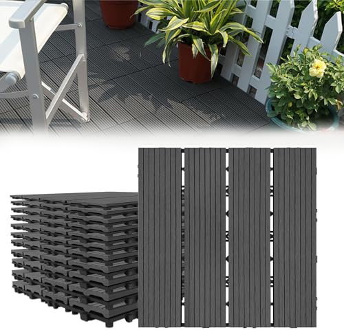 LARS360 22 stk Anthrazit WPC Bodenfliese Terrassenfliesen Balkonfliesen Bodenbelag mit Klicksystem und Drainage Kunststoff Deck Fliese für Terrassen Balkon Garten Größe 30x30cm ca. Gesamt 2m²