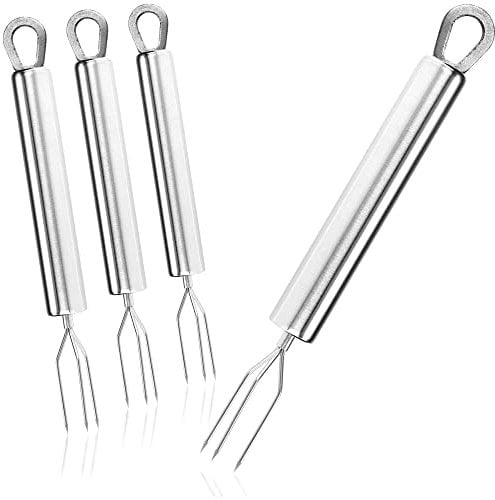 COM-FOUR® 4x Fourchette à pommes de terre avec 3 broches en acier inoxydable - réutilisable comme brochette de maïs (04 pièces - acier inoxydable)