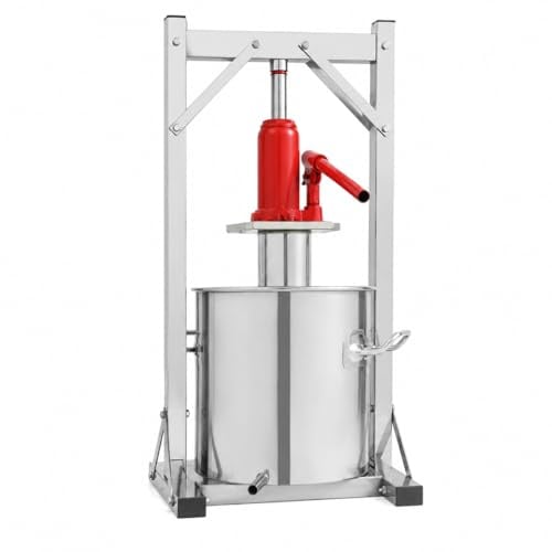 12L Obstpresse Hydraulisch 3T, Edelstahl Apfelpresse Weinpresse Saftpresse | 12 L Hydraulikpresse aus Edelstahl mit 3 T Presskraft für Obst, Äpfel, Trauben, Gemüse, Saft und Wein